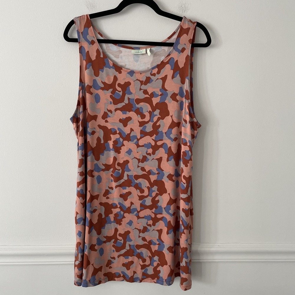 LOGO‎ Lounge Abstract Floral Tank Size 1X Stretch Knit Longline Layer Soft Artsy